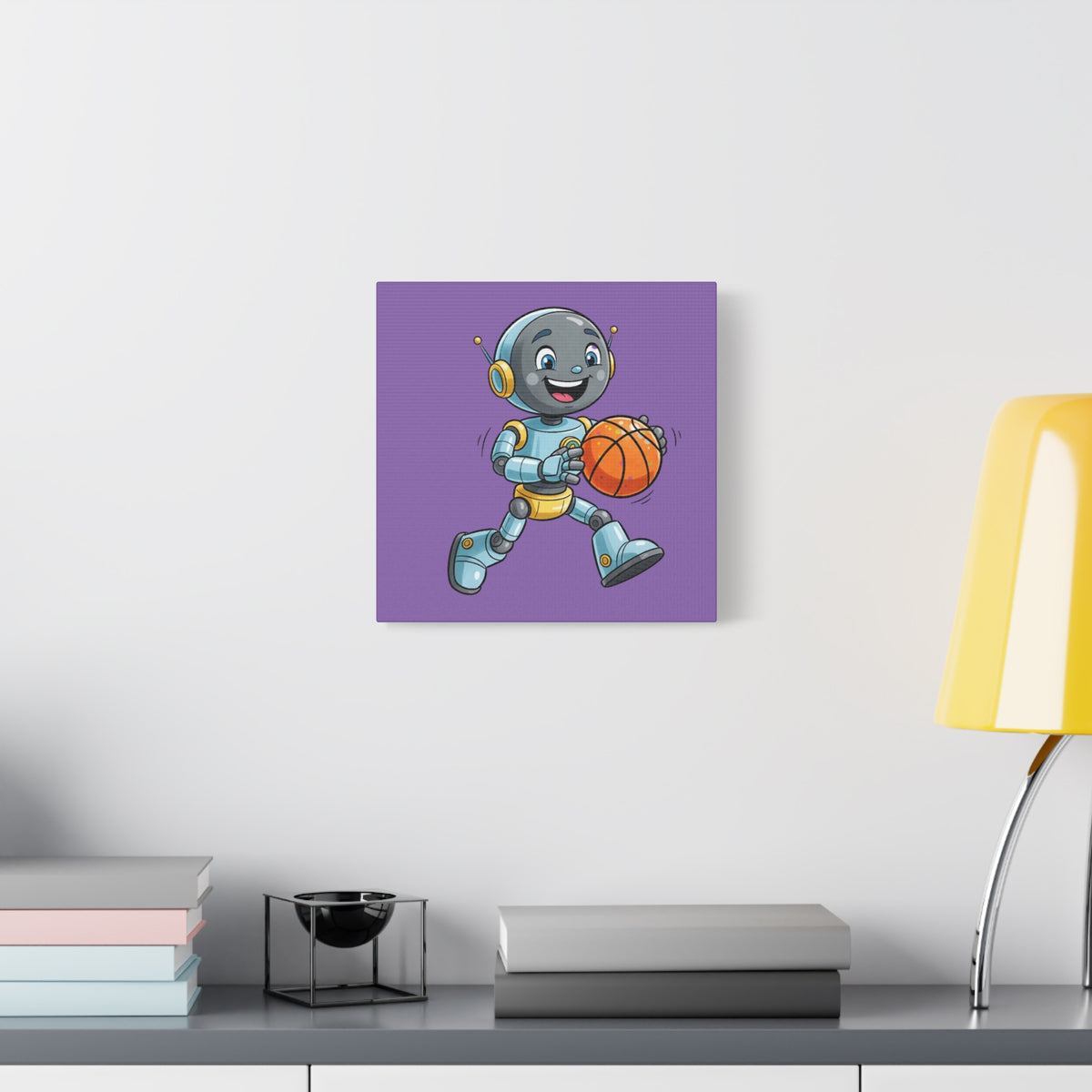 Kidbots Sports Collection, Basketball, Whimsical Canvas Art, Playful Wall Decor, Kid-Friendly Room Accent, Nursery Artwork