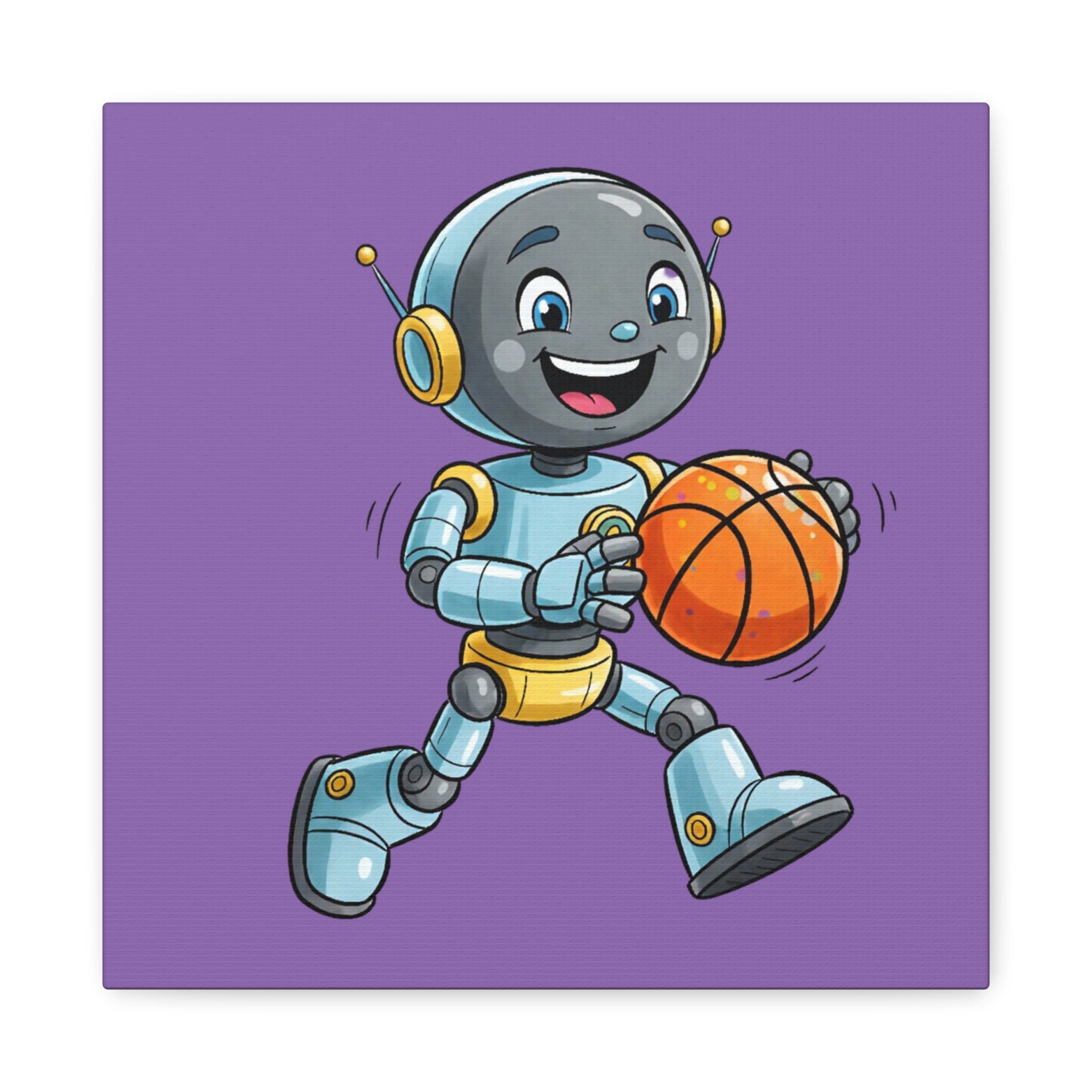 Kidbots Sports Collection, Basketball, Whimsical Canvas Art, Playful Wall Decor, Kid-Friendly Room Accent, Nursery Artwork, Gift for Basketball players