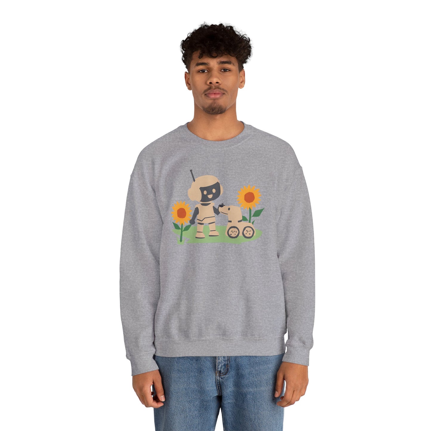 Cute Robot and Dog Sweatshirt, Adult Unisex Crewneck, Cozy Gift for Tech Lovers, Perfect for Fall Days, Sweatshirt, Adult Size