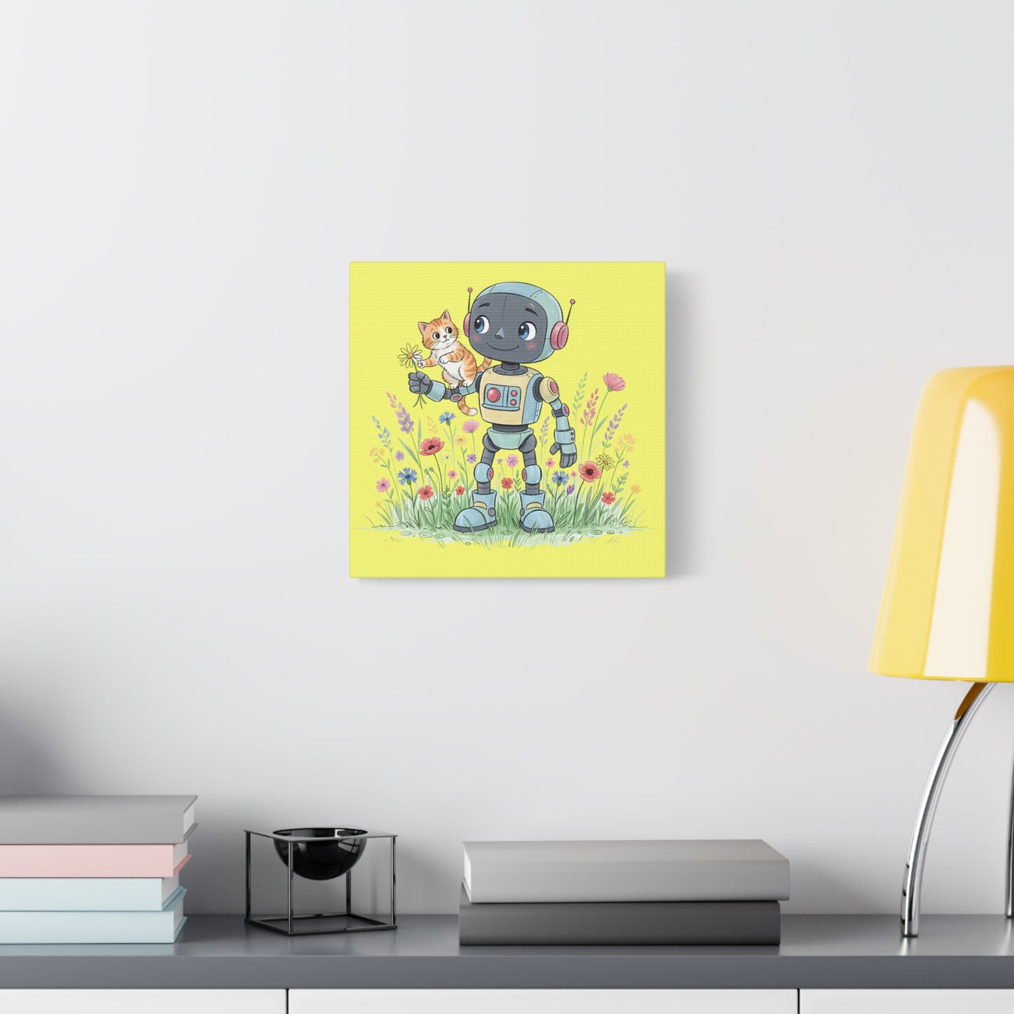 Kidbots Collection, Kitty Ride, Whimsical Canvas Art, Playful Wall Decor, Kid-Friendly Room Accent, Nursery Artwork