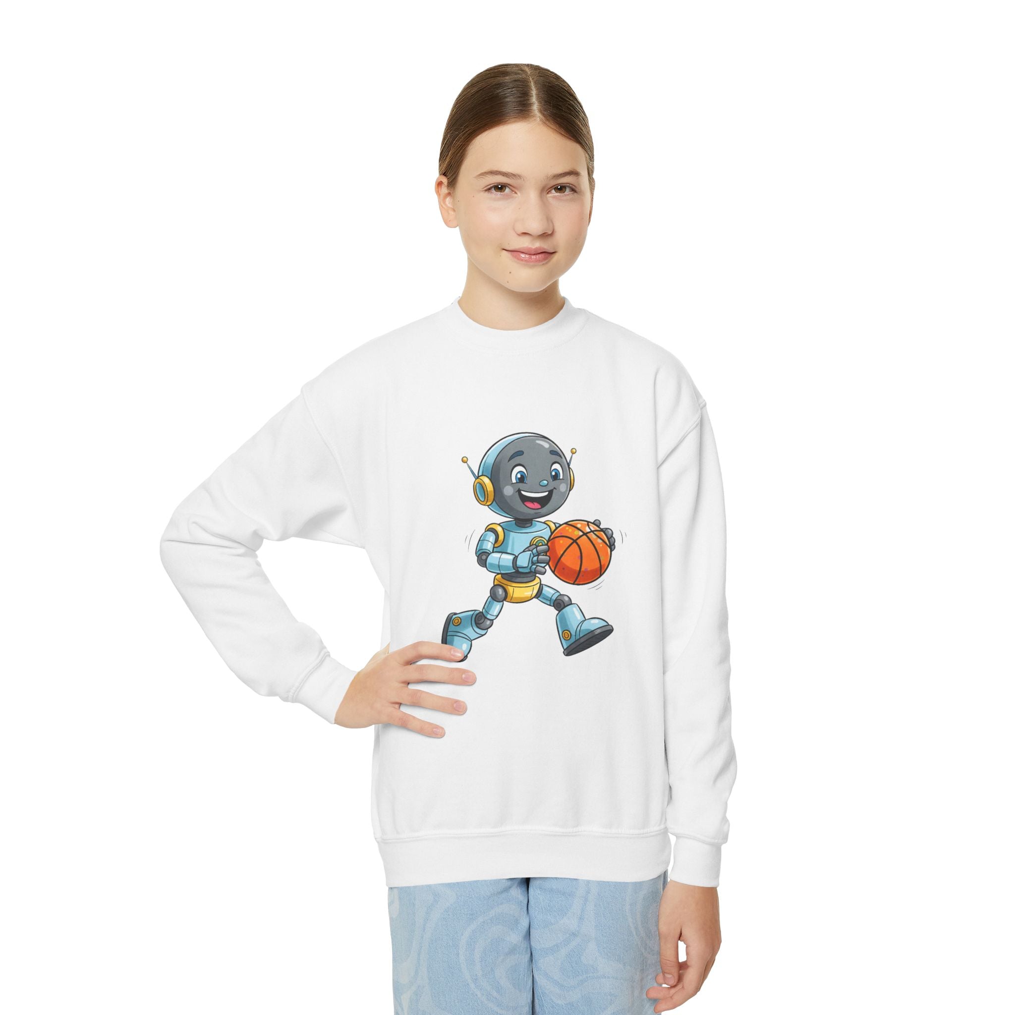 KidBots Basketball, Youth Crewneck Sweatshirt, Fun Kids Clothing, Gift for Children, Spring Look, Casual Wear