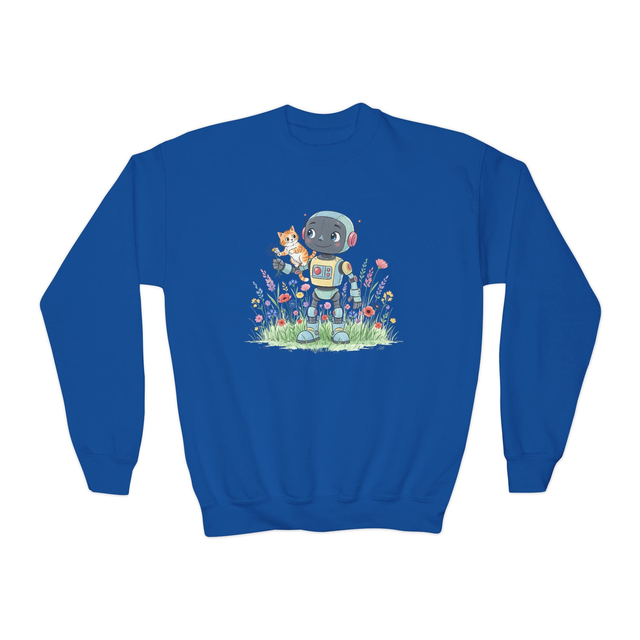 KidBots Kitty Ride Youth Crewneck Sweatshirt, Fun Kids Clothing, Gift for Children, Spring Look, Casual Wear