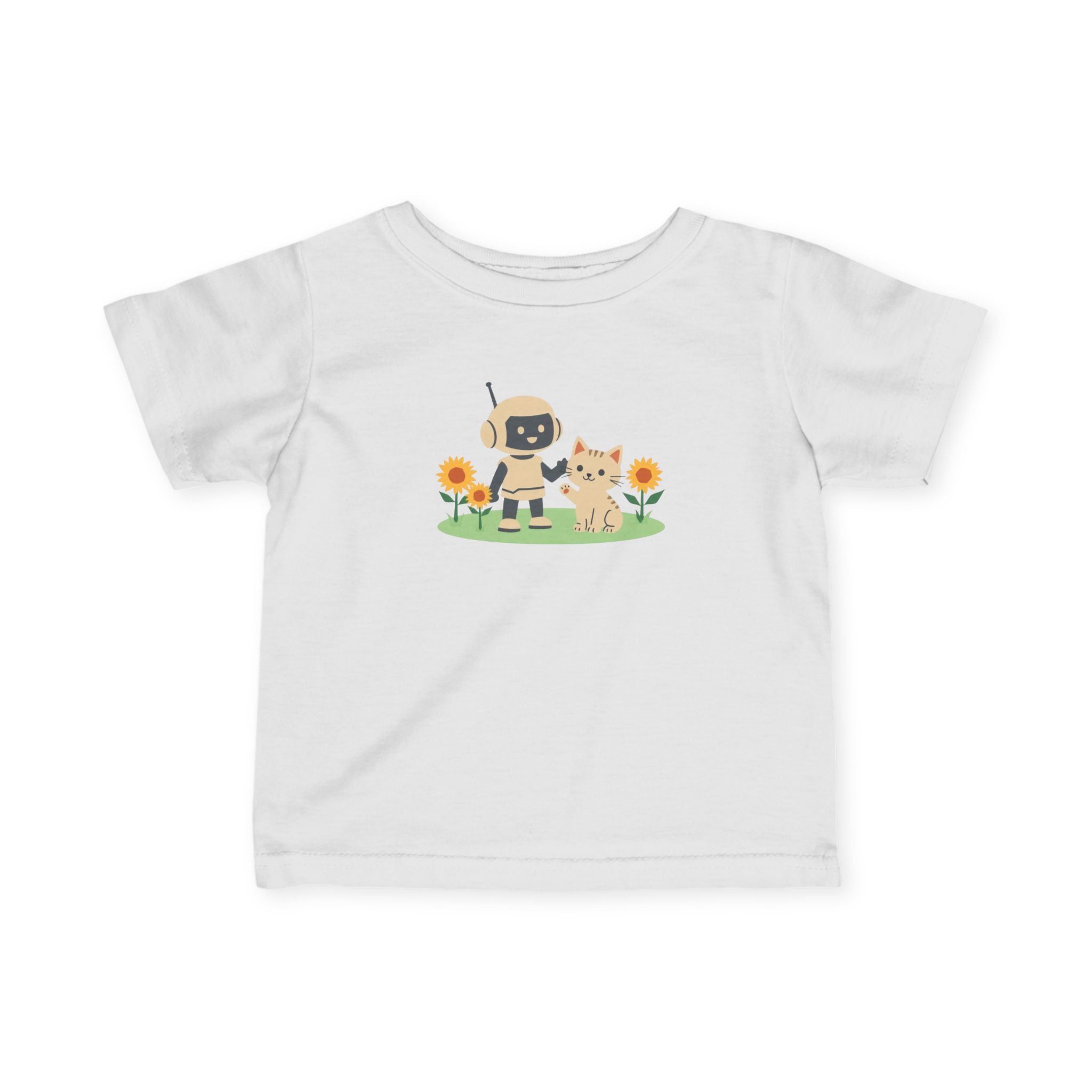 KidBots Kitten and Flowers -  Adorable Infant Fine Jersey Tee with Cute Animal Design, Perfect Gift for Baby Showers, Birthdays, Everyday Wear, Kids Tee, Baby Clothes