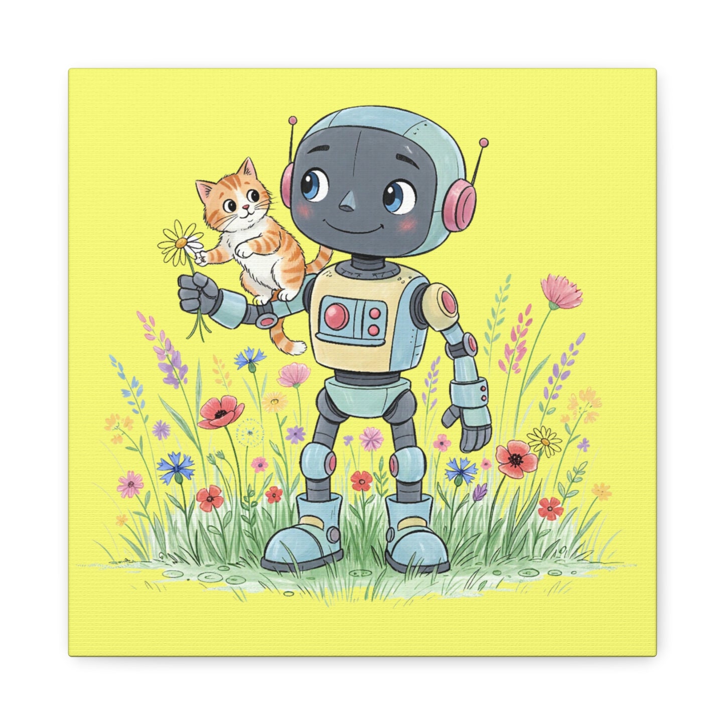 Kidbots Collection, Kitty Ride, Whimsical Canvas Art, Playful Wall Decor, Kid-Friendly Room Accent, Nursery Artwork