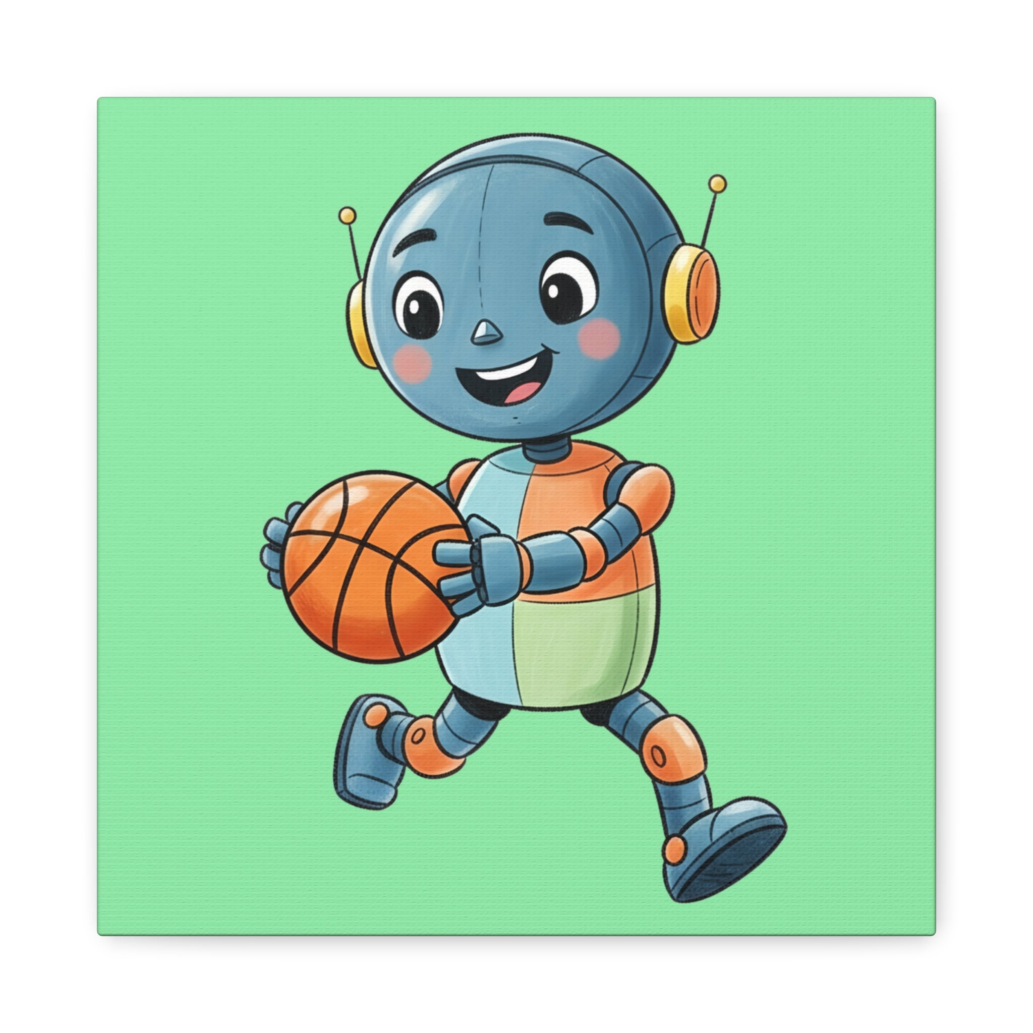 Kidbots Sports Collection, BBall, Whimsical Canvas Art, Playful Wall Decor, Kid-Friendly Room Accent, Nursery Artwork, Gift for Basketball players