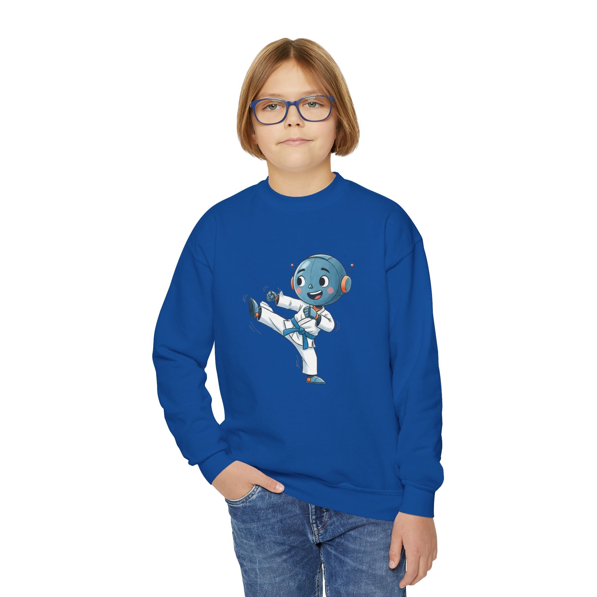 KidBots Karate B, Youth Crewneck Sweatshirt, Fun Kids Clothing, Gift for Children, Spring Look, Casual Wear