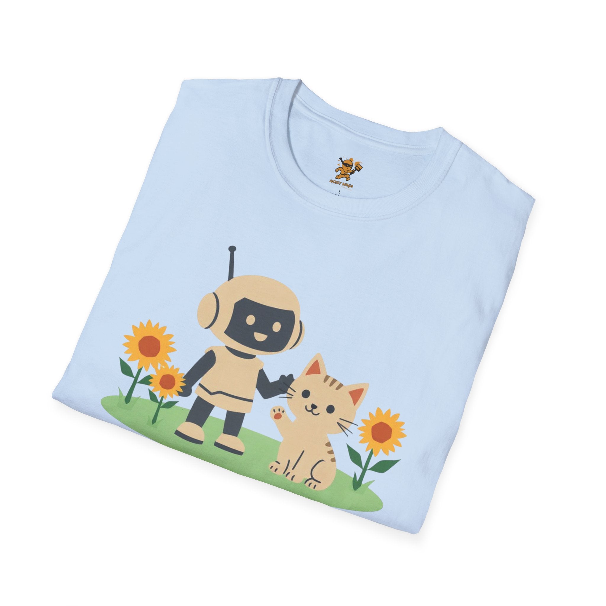 KidBots Kitten and Sunflowers Adult Unisex Softstyle T-Shirt | Fun Robot and Dog Design |  Pet Lovers, Casual Wear, Birthday, Every [...]