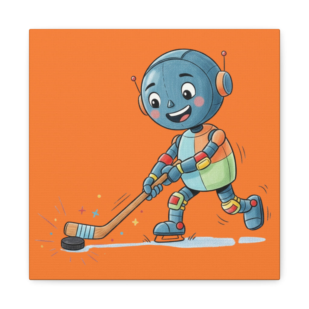 Kidbots Sports Collection, Hockey G, Whimsical Canvas Art, Playful Wall Decor, Kid-Friendly Room Accent, Nursery Artwork, Gift for Dog Lovers