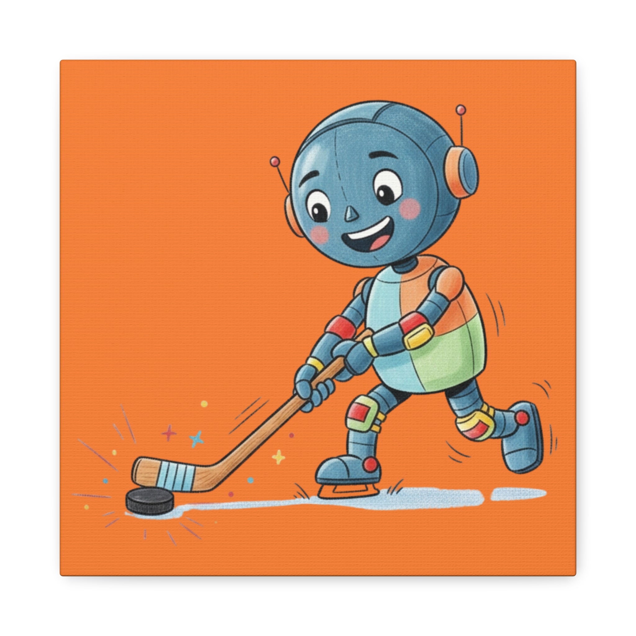 Kidbots Sports Collection, Hockey G, Whimsical Canvas Art, Playful Wall Decor, Kid-Friendly Room Accent, Nursery Artwork, Gift for Dog Lovers