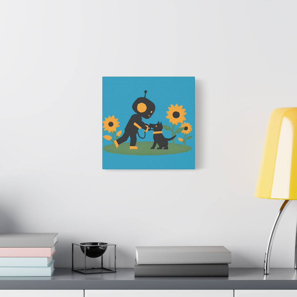 Kidbots Collection, Sunflowers and Shepherd, Whimsical Canvas Art, Playful Wall Decor, Kid-Friendly Room Accent, Nursery Artwork, Gift for Dog Lovers