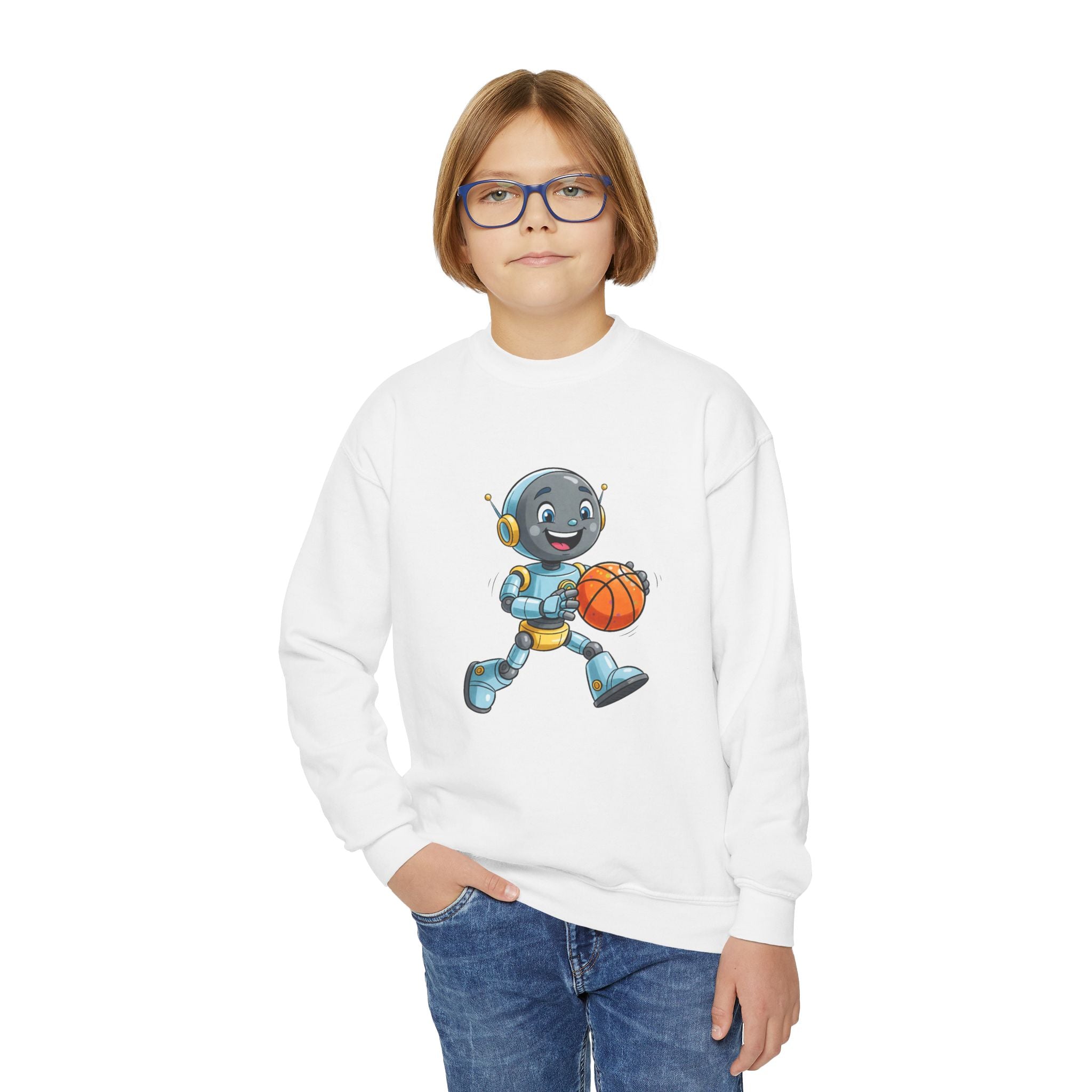 KidBots Basketball, Youth Crewneck Sweatshirt, Fun Kids Clothing, Gift for Children, Spring Look, Casual Wear