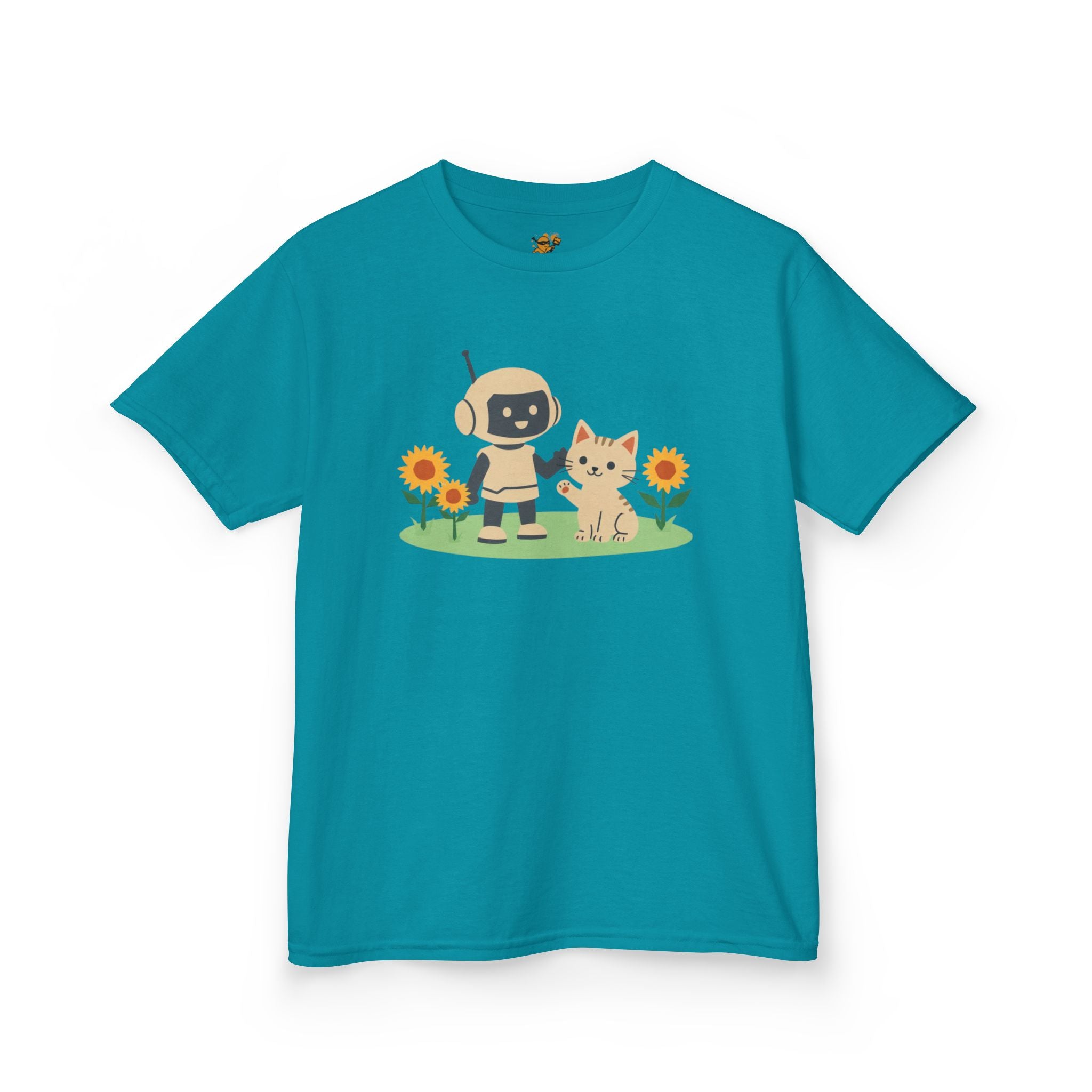 KidBots Kitten and Sunflowers, Youth / Kids T-Shirt, Animal Lover Gift, Fun Summer Wear, Birthday Gift, Playtime Apparel