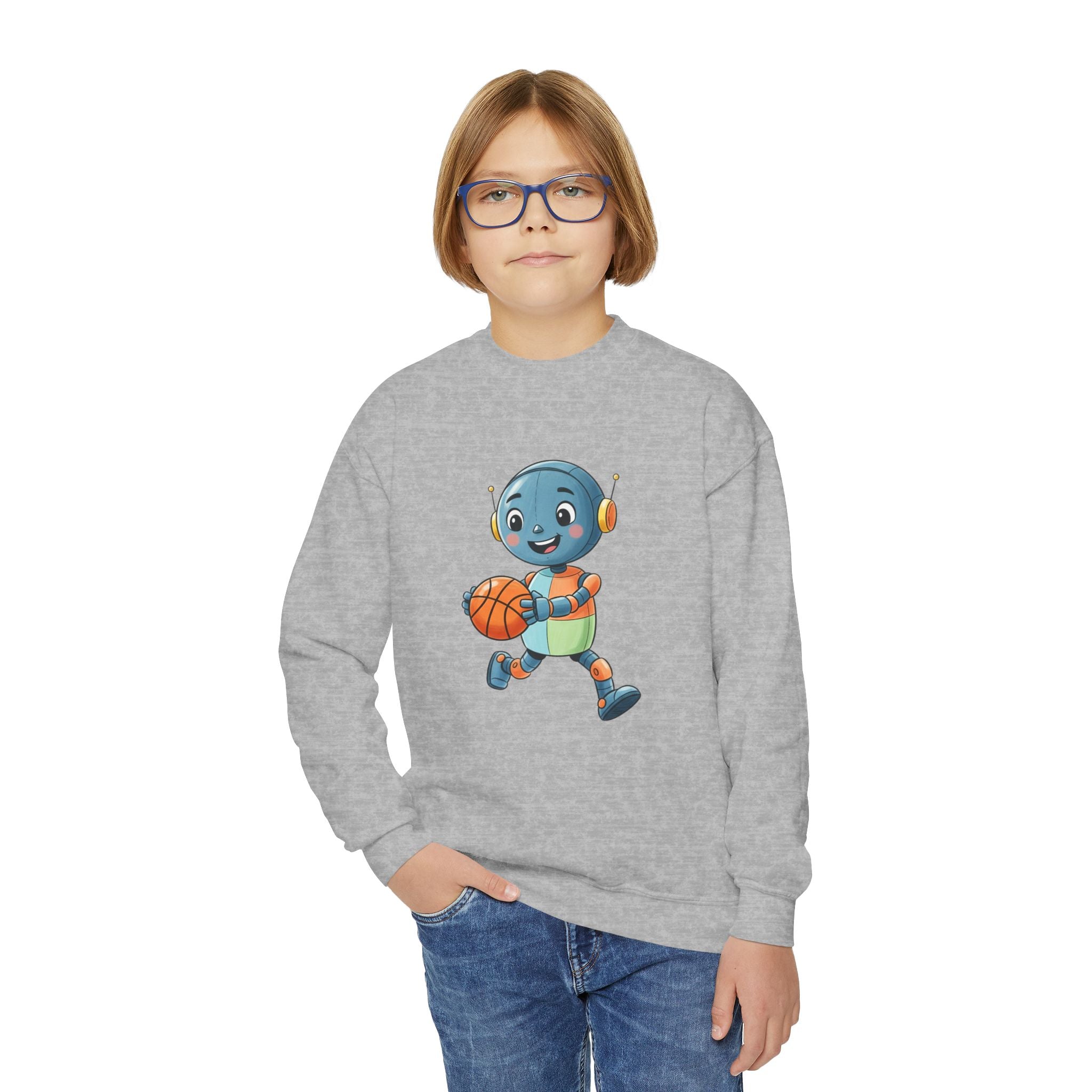 KidBots BBall, Youth Crewneck Sweatshirt, Fun Kids Clothing, Gift for Children, Spring Look, Casual Wear