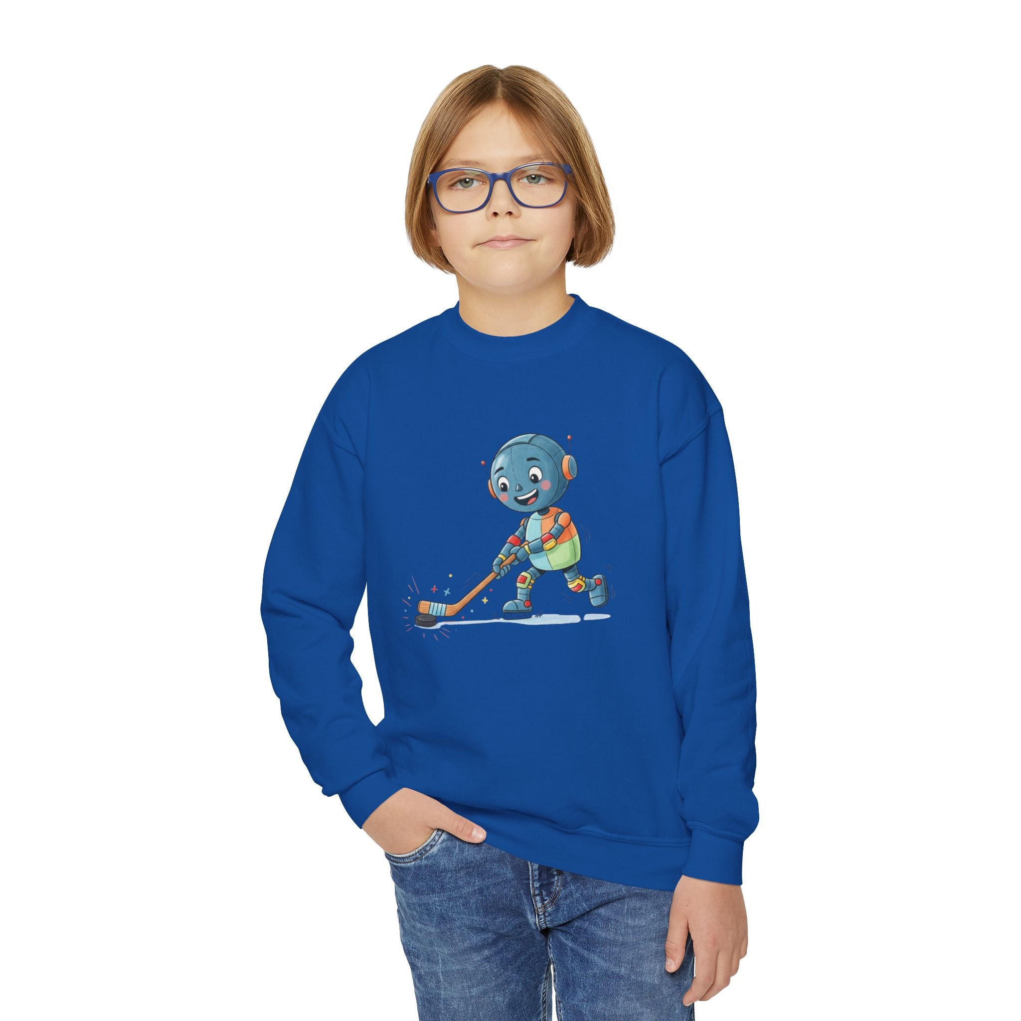 KidBots Hockey G, Youth Crewneck Sweatshirt, Fun Kids Clothing, Gift for Children, Spring Look, Casual Wear