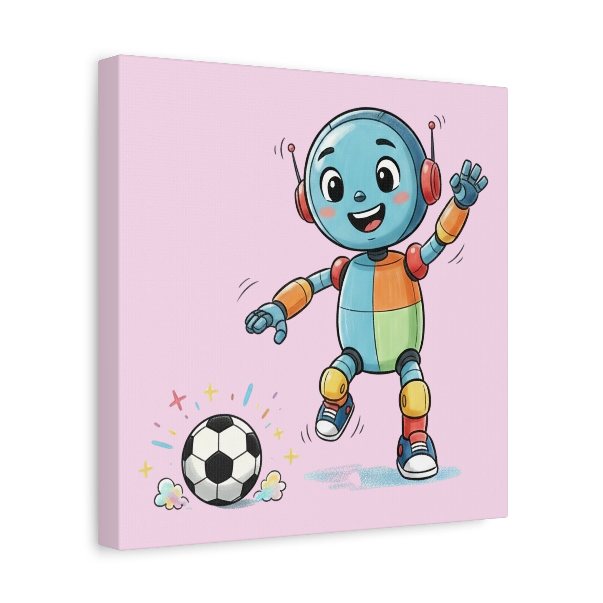 Kidbots Sports Collection, Football / Soccer, Whimsical Canvas Art, Playful Wall Decor, Kid-Friendly Room Accent, Nursery Artwork, Gift for Sport