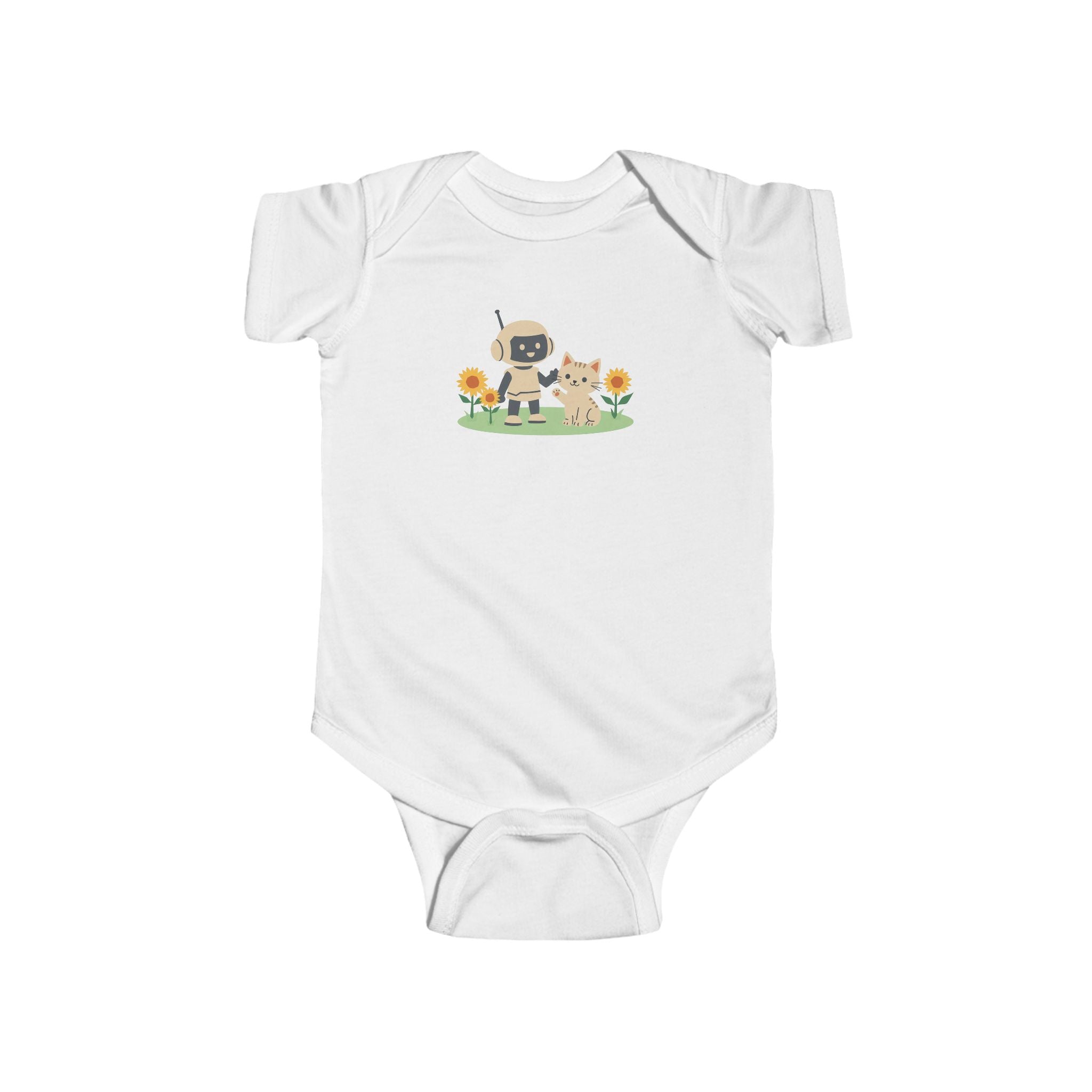KidBots Kitten in Sunflowers Baby Bodysuit, Adorable Infant Onesie with Playful Design, Perfect for Baby Showers, Birthdays, Everyday Wear, Gifts