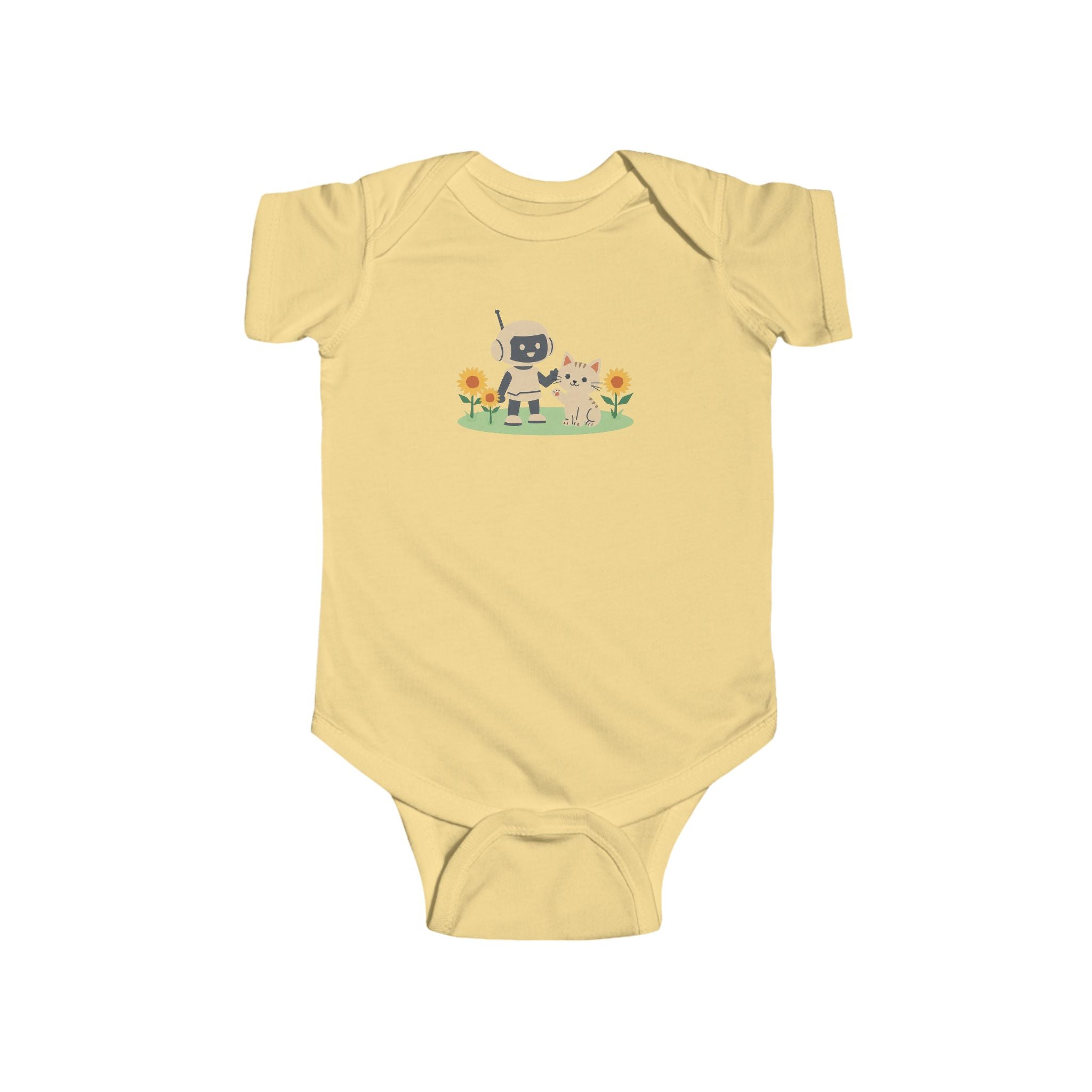 KidBots Kitten in Sunflowers Baby Bodysuit, Adorable Infant Onesie with Playful Design, Perfect for Baby Showers, Birthdays, Everyday Wear, Gifts
