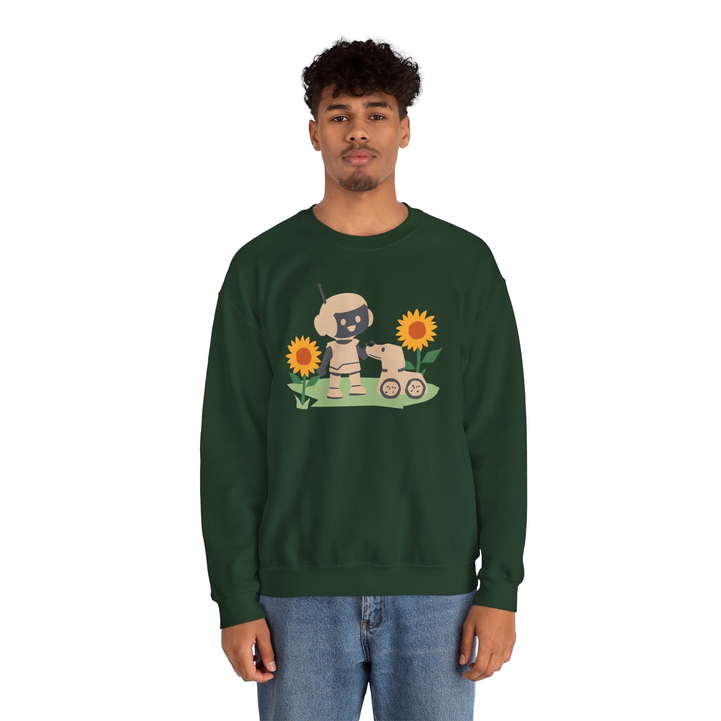 Cute Robot and Dog Sweatshirt, Adult Unisex Crewneck, Cozy Gift for Tech Lovers, Perfect for Fall Days, Sweatshirt, Adult Size
