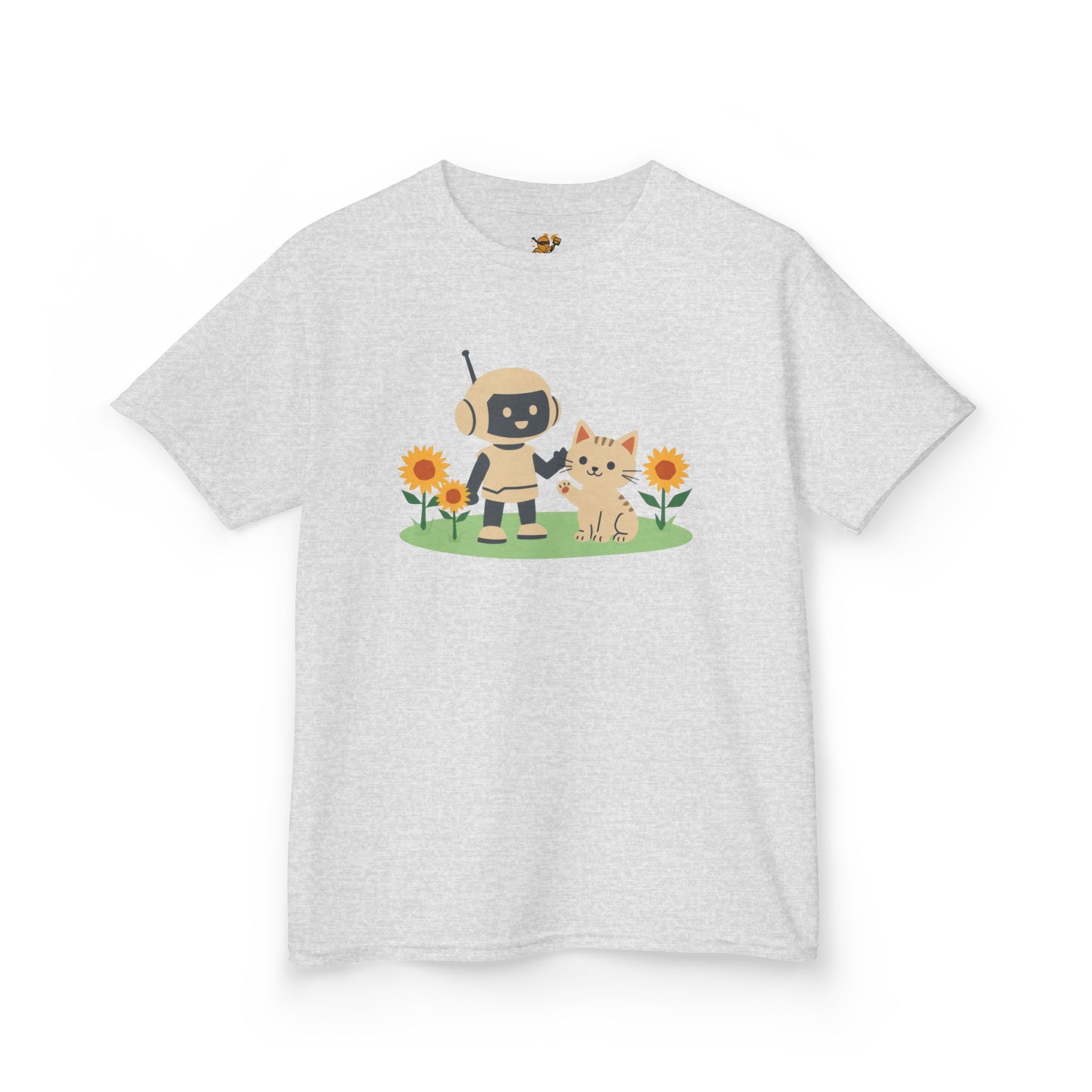 KidBots Kitten and Sunflowers, Youth / Kids T-Shirt, Animal Lover Gift, Fun Summer Wear, Birthday Gift, Playtime Apparel