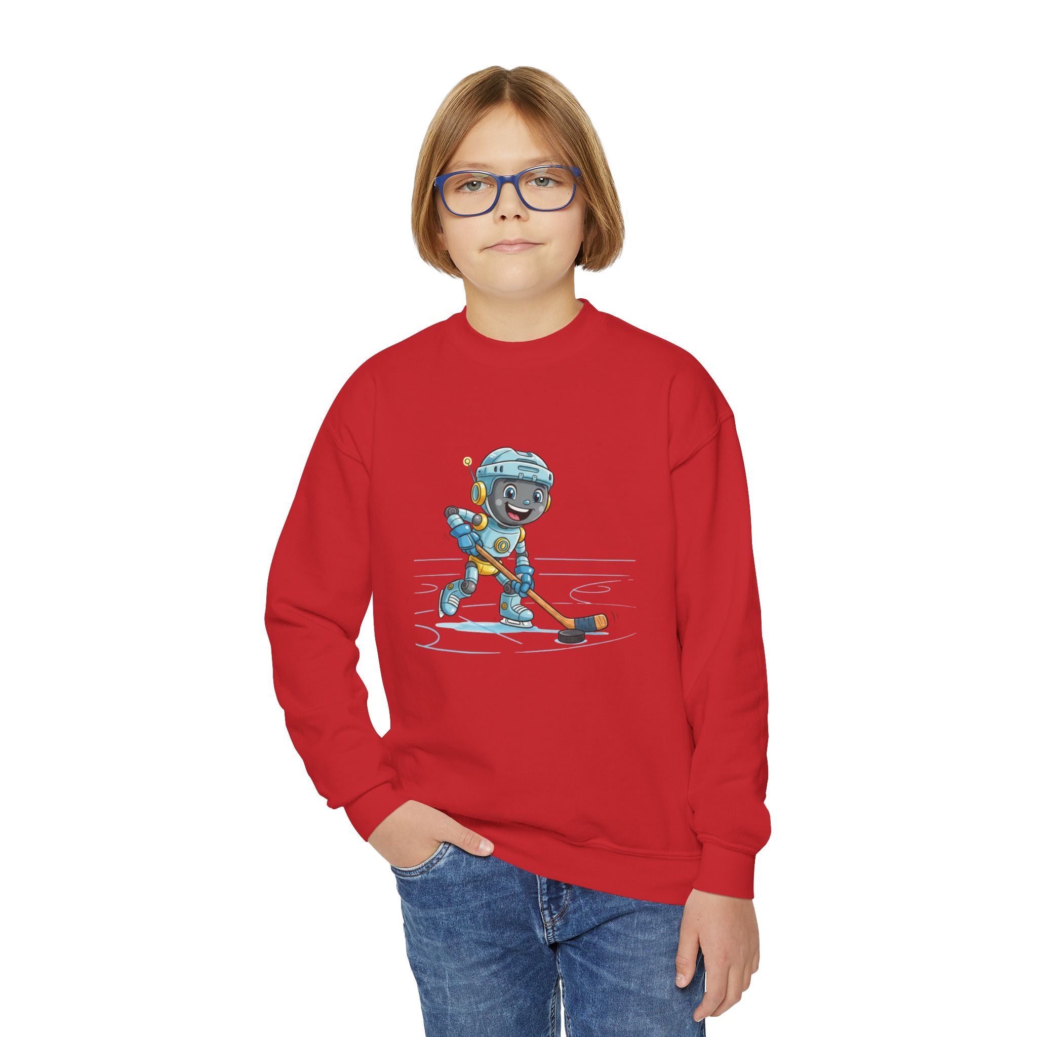 KidBots Hockey H, Youth Crewneck Sweatshirt, Fun Kids Clothing, Gift for Children, Spring Look, Casual Wear