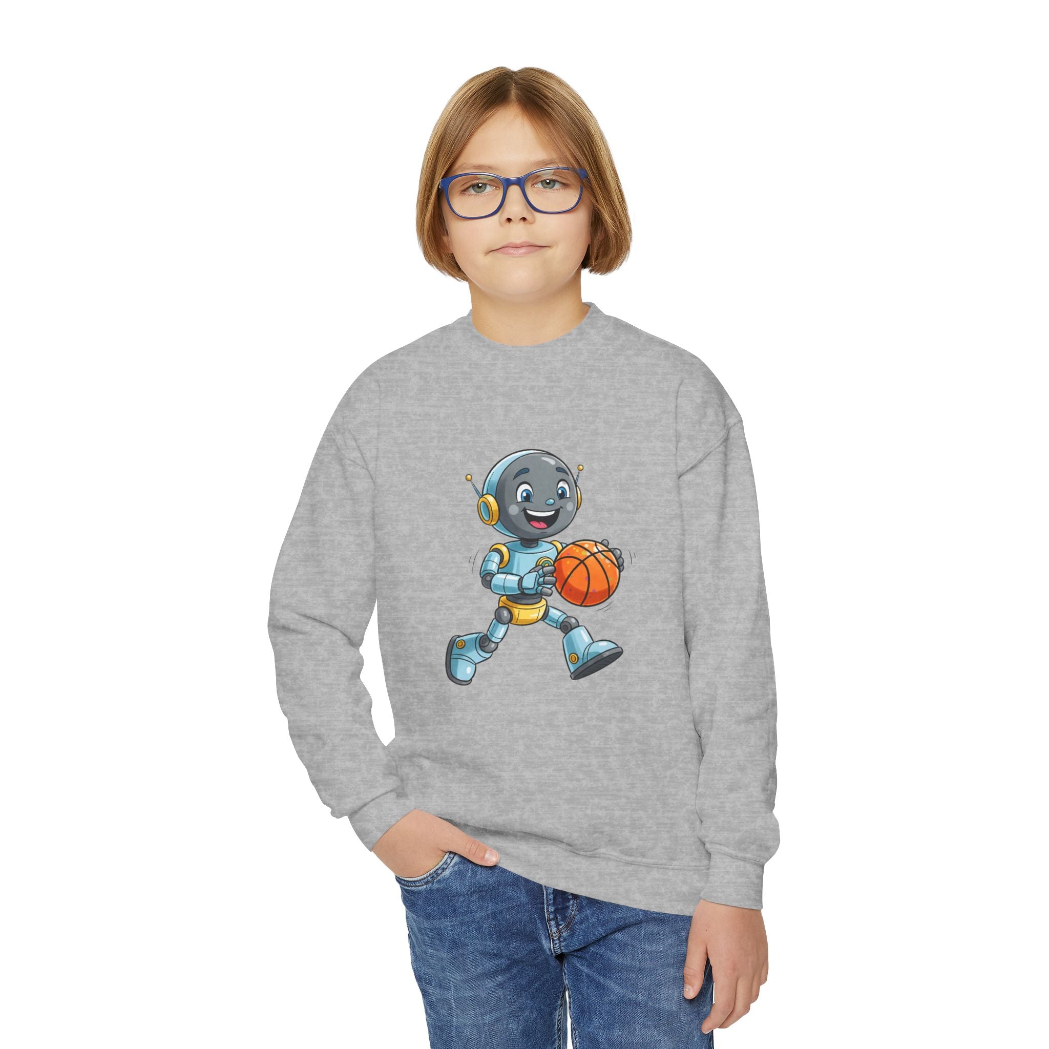 KidBots Basketball, Youth Crewneck Sweatshirt, Fun Kids Clothing, Gift for Children, Spring Look, Casual Wear