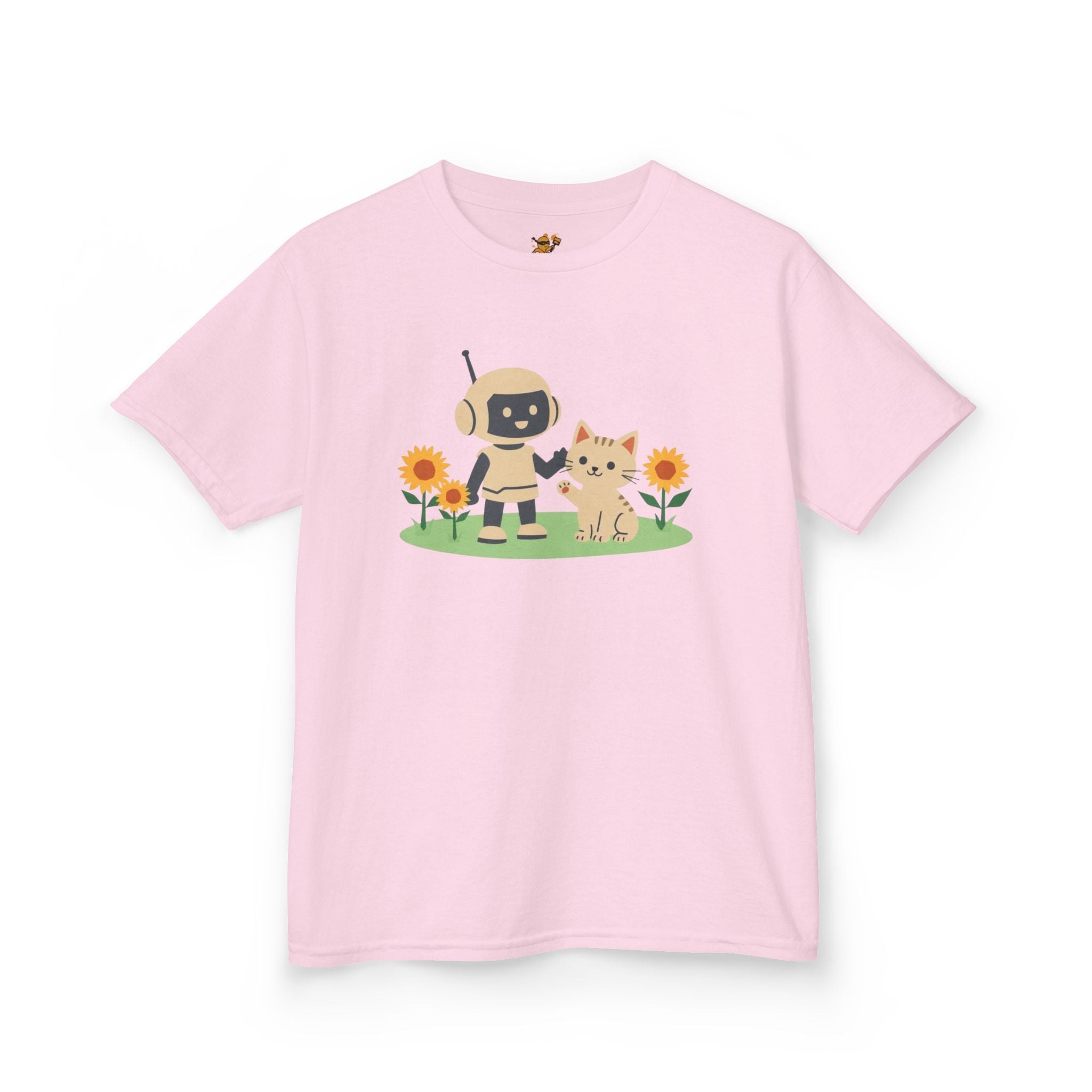 KidBots Kitten and Sunflowers, Youth / Kids T-Shirt, Animal Lover Gift, Fun Summer Wear, Birthday Gift, Playtime Apparel