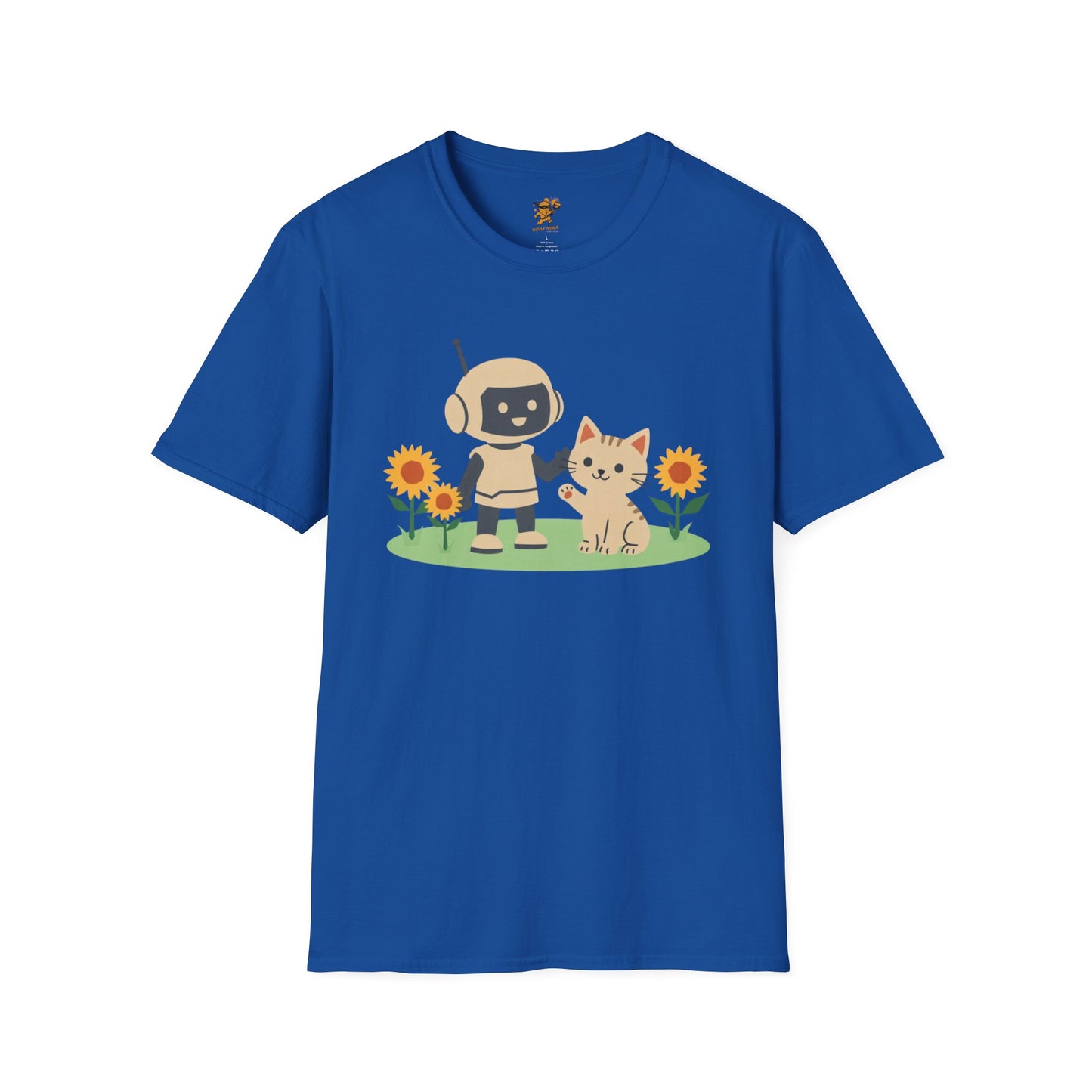 KidBots Kitten and Sunflowers Adult Unisex Softstyle T-Shirt | Fun Robot and Dog Design |  Pet Lovers, Casual Wear, Birthday, Every [...]