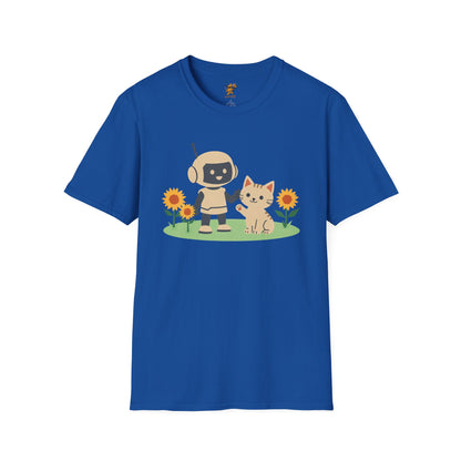 KidBots Kitten and Sunflowers Adult Unisex Softstyle T-Shirt | Fun Robot and Dog Design |  Pet Lovers, Casual Wear, Birthday, Every [...]