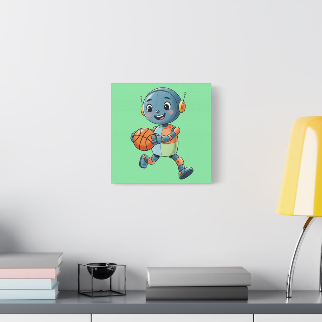 Kidbots Sports Collection, BBall, Whimsical Canvas Art, Playful Wall Decor, Kid-Friendly Room Accent, Nursery Artwork, Gift for Basketball players