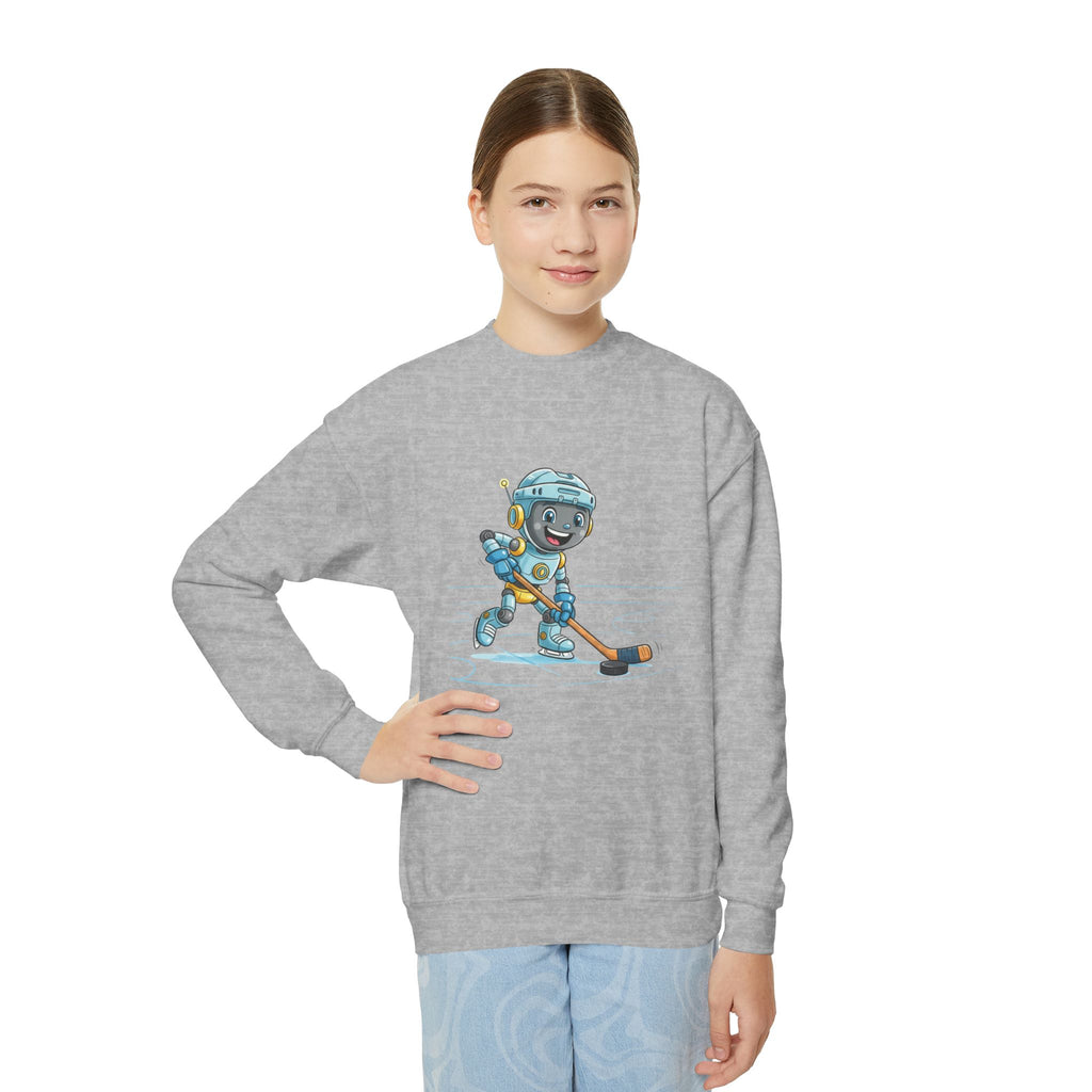 KidBots Hockey H, Youth Crewneck Sweatshirt, Fun Kids Clothing, Gift for Children, Spring Look, Casual Wear