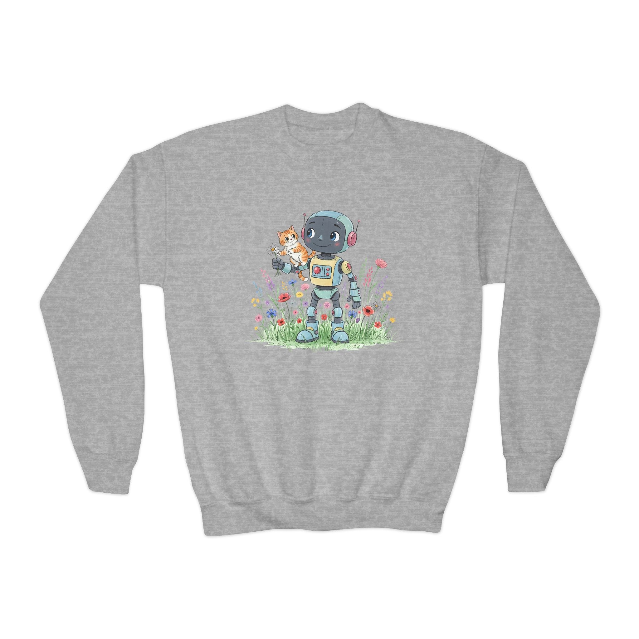 KidBots Kitty Ride Youth Crewneck Sweatshirt, Fun Kids Clothing, Gift for Children, Spring Look, Casual Wear