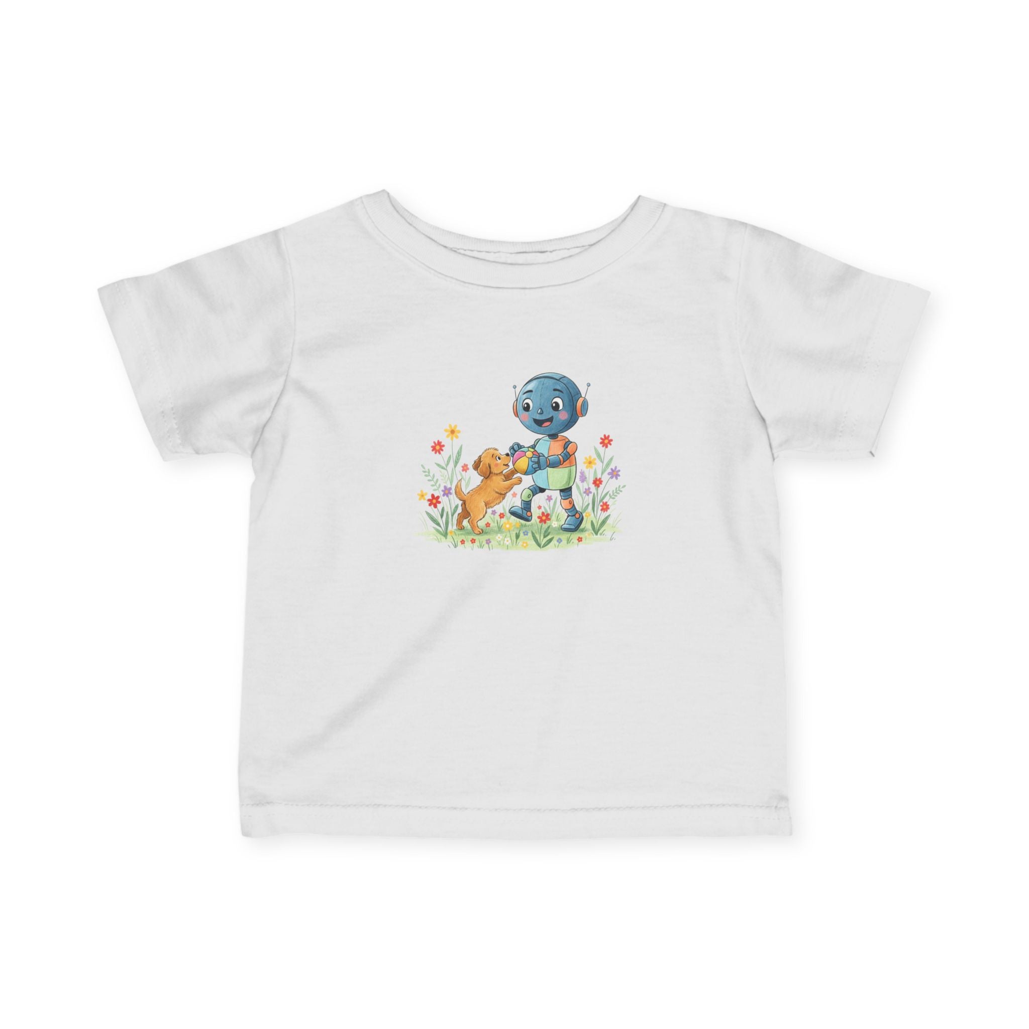 KidBots Puppy and Ball -  Adorable Infant Fine Jersey Tee with Cute Animal Design, Perfect Gift for Baby Showers, Birthdays, Everyday Wear, Kids Tee, Baby Clothes